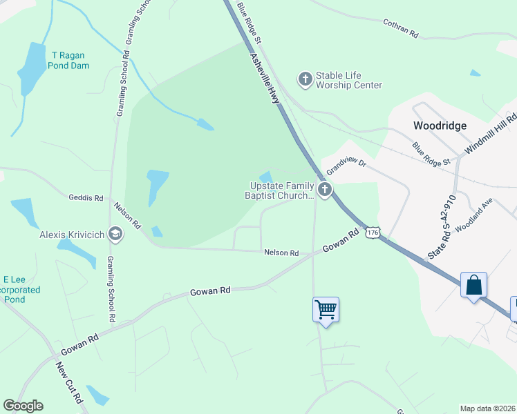 map of restaurants, bars, coffee shops, grocery stores, and more near 190 Sneeds Drive in Inman