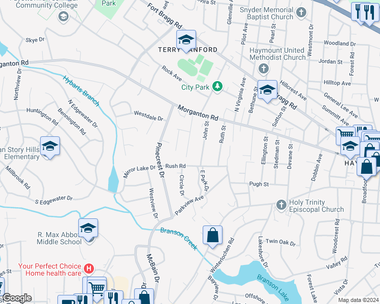 map of restaurants, bars, coffee shops, grocery stores, and more near 219 Judd Street in Fayetteville