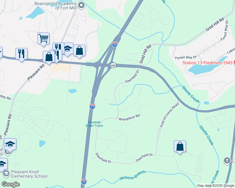 map of restaurants, bars, coffee shops, grocery stores, and more near 2342-2460 Deerfield Dr in Fort Mill