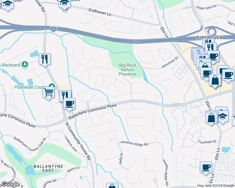 map of restaurants, bars, coffee shops, grocery stores, and more near 10940 Wild Dove Lane in Charlotte
