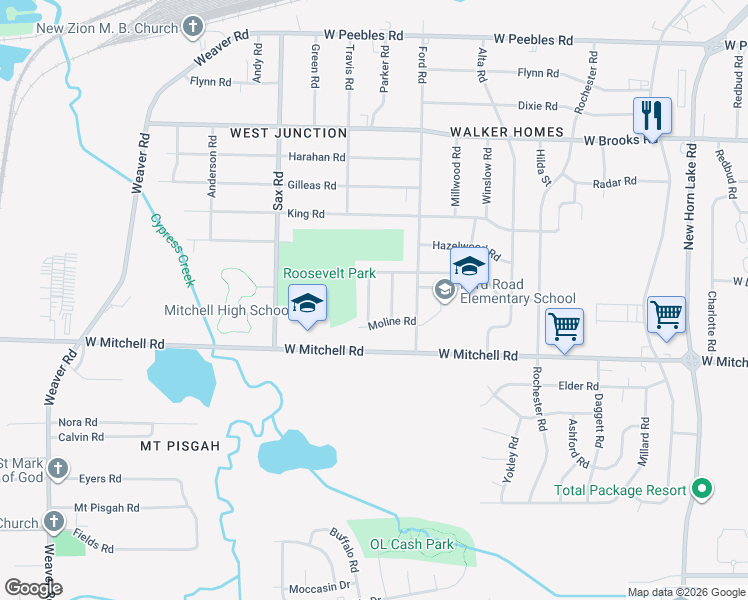map of restaurants, bars, coffee shops, grocery stores, and more near 3322 Fostoria Road in Memphis
