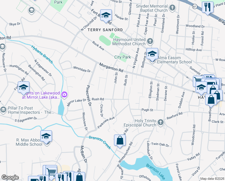 map of restaurants, bars, coffee shops, grocery stores, and more near 213 Judd Street in Fayetteville