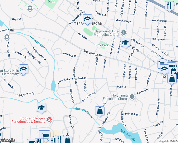 map of restaurants, bars, coffee shops, grocery stores, and more near 219 Judd Street in Fayetteville
