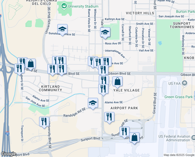 map of restaurants, bars, coffee shops, grocery stores, and more near in Albuquerque