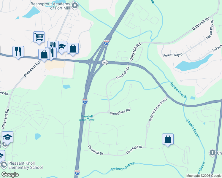 map of restaurants, bars, coffee shops, grocery stores, and more near 2342-2460 Deerfield Drive in Fort Mill