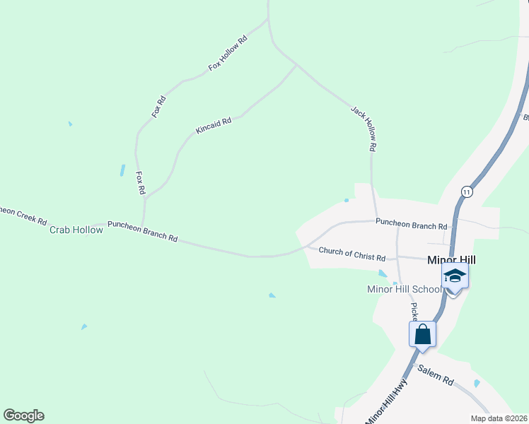 map of restaurants, bars, coffee shops, grocery stores, and more near 950 Puncheon Branch Road in Minor Hill