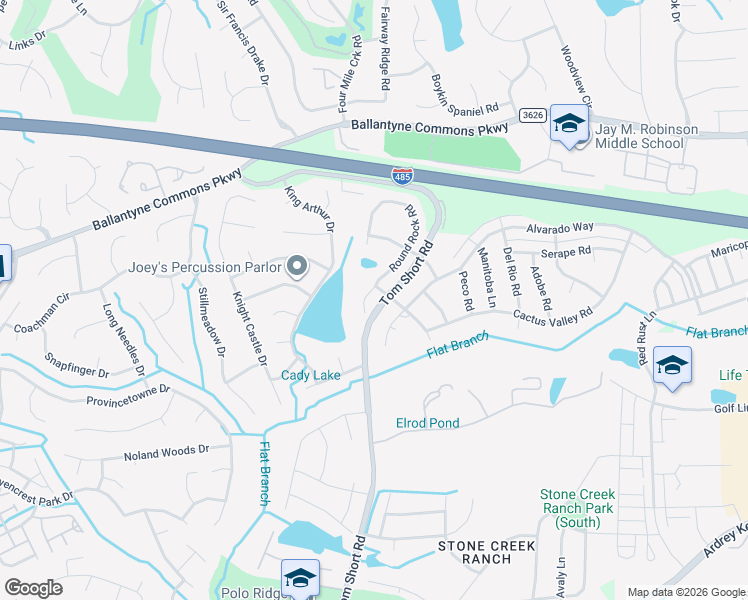 map of restaurants, bars, coffee shops, grocery stores, and more near 5113 Camp Verde Lane in Charlotte
