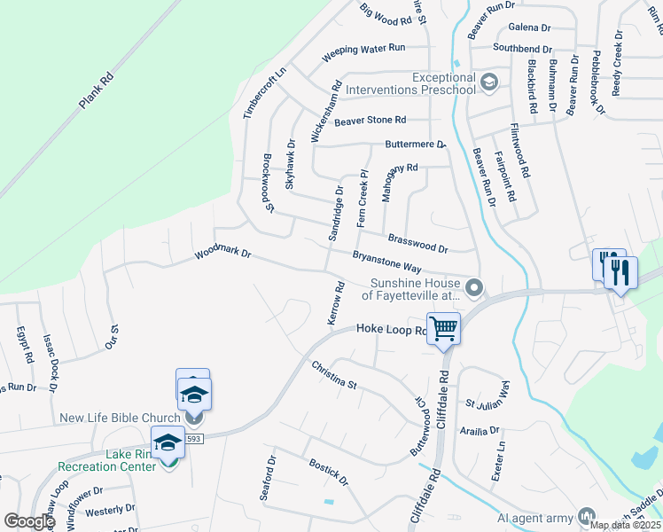 map of restaurants, bars, coffee shops, grocery stores, and more near 6864 Woodmark Drive in Fayetteville