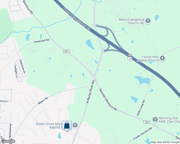 map of restaurants, bars, coffee shops, grocery stores, and more near 5151 Secrest Shortcut Road in Monroe