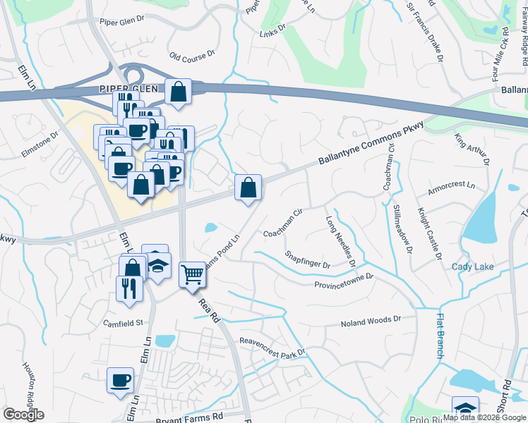 map of restaurants, bars, coffee shops, grocery stores, and more near in Charlotte