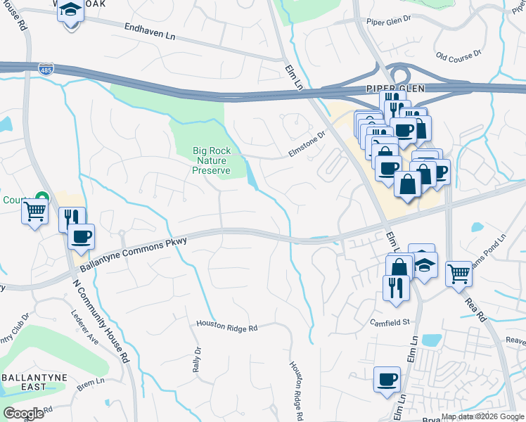map of restaurants, bars, coffee shops, grocery stores, and more near 11015 Jordan Rae Lane in Charlotte
