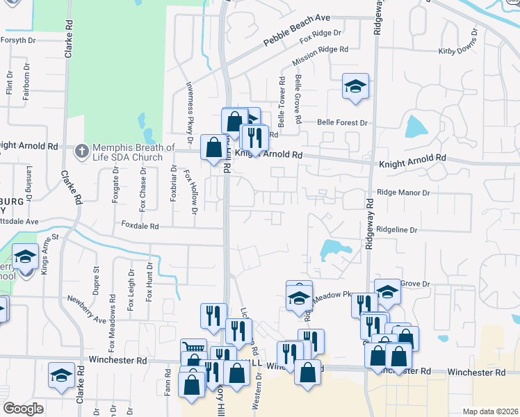 map of restaurants, bars, coffee shops, grocery stores, and more near in Memphis