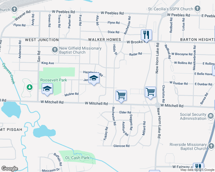 map of restaurants, bars, coffee shops, grocery stores, and more near 3326 Alta Road in Memphis