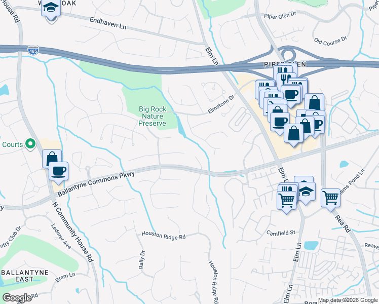 map of restaurants, bars, coffee shops, grocery stores, and more near 11015 Jordan Rae Lane in Charlotte