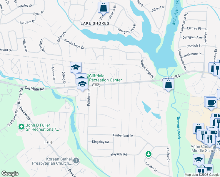 map of restaurants, bars, coffee shops, grocery stores, and more near 508 Jennings Farm Road in Fayetteville