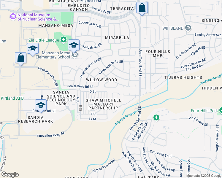 map of restaurants, bars, coffee shops, grocery stores, and more near 11524 Jewel Cave Road Southeast in Albuquerque