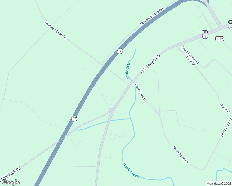 map of restaurants, bars, coffee shops, grocery stores, and more near 6870 U.S. 17 in Pollocksville