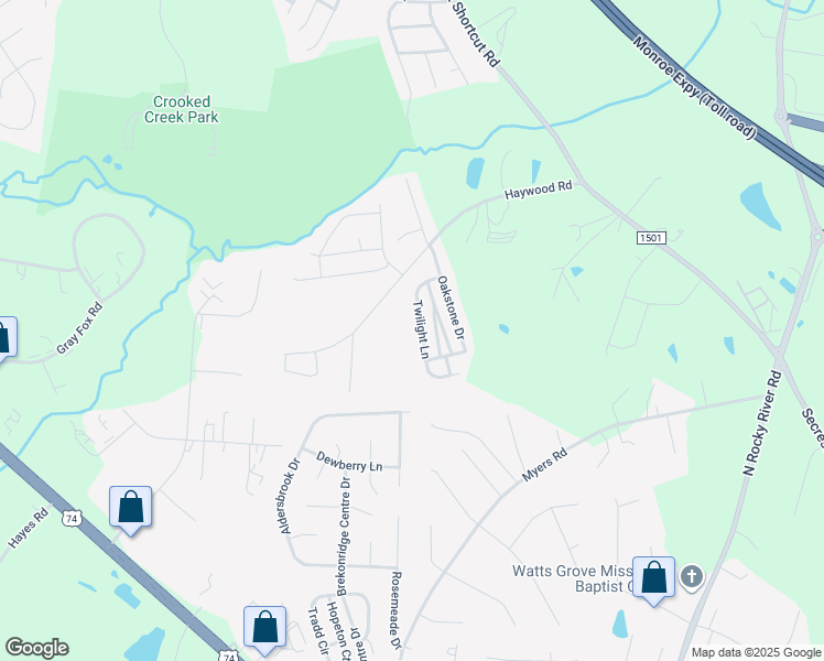 map of restaurants, bars, coffee shops, grocery stores, and more near 2032 Twilight Lane in Monroe