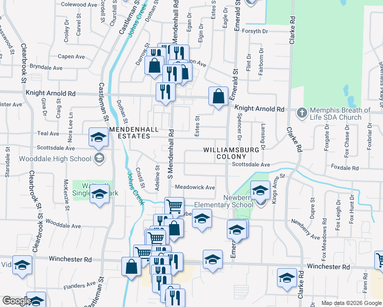 map of restaurants, bars, coffee shops, grocery stores, and more near 5377 Fleetway Avenue in Memphis