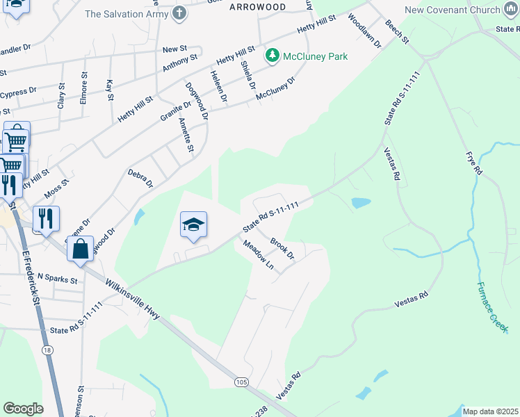 map of restaurants, bars, coffee shops, grocery stores, and more near 409 East Junior High Road in Gaffney