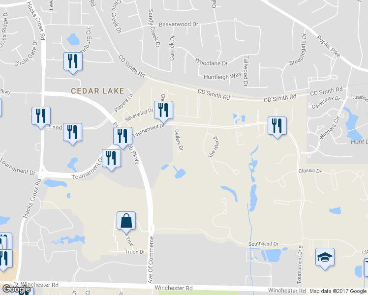 map of restaurants, bars, coffee shops, grocery stores, and more near 3336 Gallery Drive in Memphis