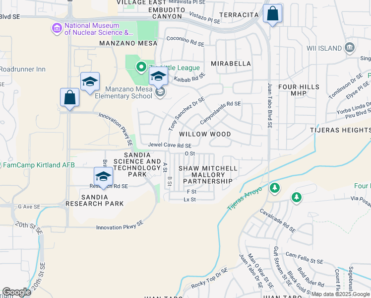 map of restaurants, bars, coffee shops, grocery stores, and more near 11104 Jewel Cave Road Southeast in Albuquerque