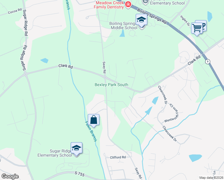 map of restaurants, bars, coffee shops, grocery stores, and more near 620 Seay Road in Boiling Springs
