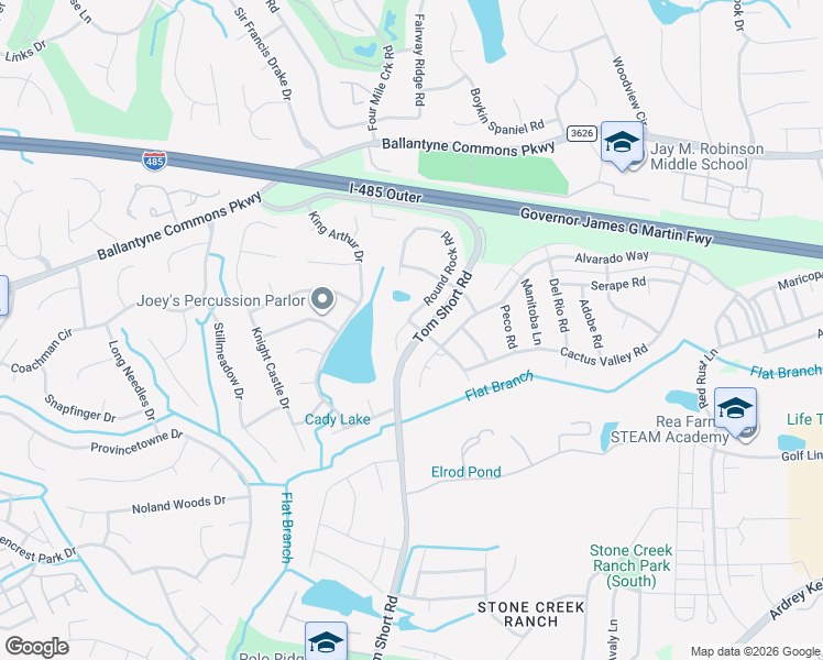 map of restaurants, bars, coffee shops, grocery stores, and more near 5113 Camp Verde Lane in Charlotte