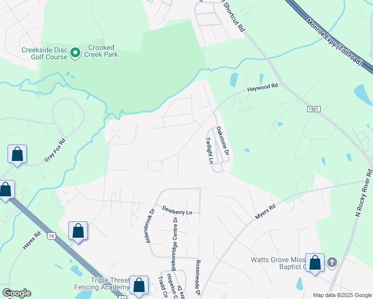 map of restaurants, bars, coffee shops, grocery stores, and more near 3315 Haywood Road in Monroe