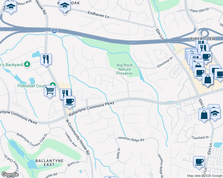 map of restaurants, bars, coffee shops, grocery stores, and more near 10940 Wild Dove Lane in Charlotte