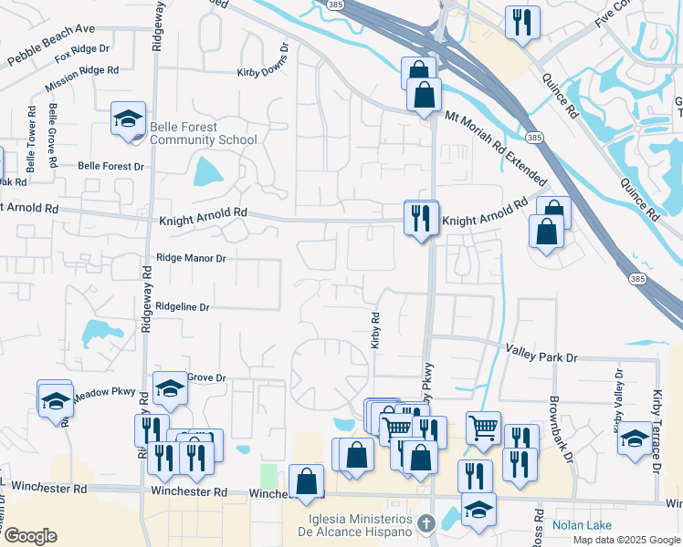 map of restaurants, bars, coffee shops, grocery stores, and more near 6464 Kirby Trees Drive in Memphis