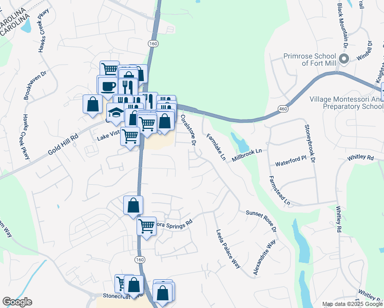 map of restaurants, bars, coffee shops, grocery stores, and more near 1510 Royal Auburn Avenue in Fort Mill