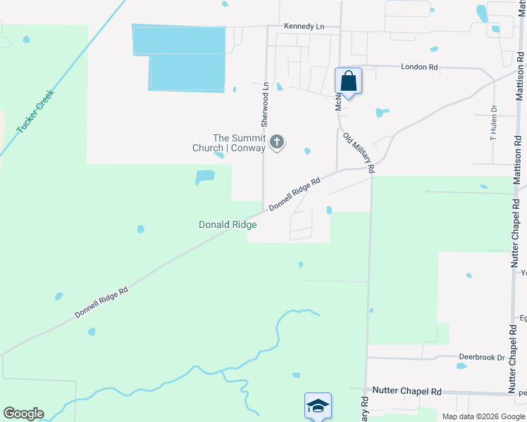 map of restaurants, bars, coffee shops, grocery stores, and more near 1398 Sherwood Lane in Conway