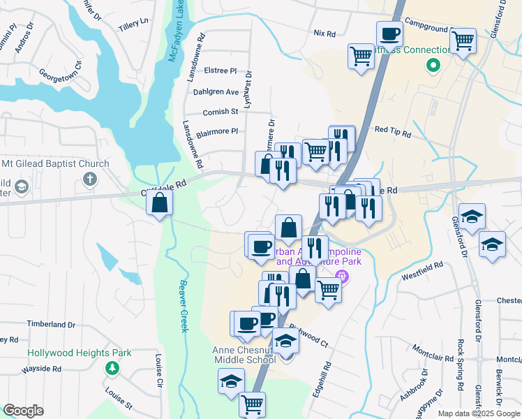 map of restaurants, bars, coffee shops, grocery stores, and more near 726 CL Tart Circle in Fayetteville