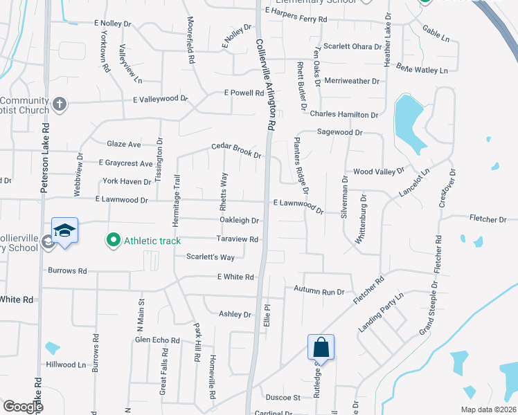 map of restaurants, bars, coffee shops, grocery stores, and more near 675 Collierville Arlington Road in Collierville
