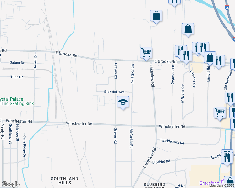 map of restaurants, bars, coffee shops, grocery stores, and more near 703 Brakebill Avenue in Memphis