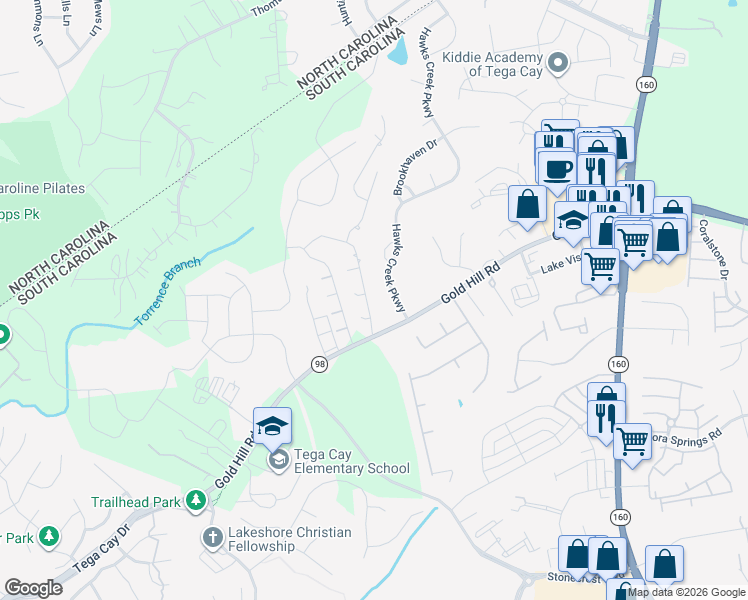 map of restaurants, bars, coffee shops, grocery stores, and more near 127 Zimmerman Drive in Fort Mill