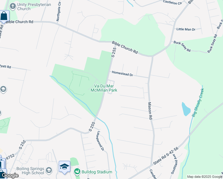 map of restaurants, bars, coffee shops, grocery stores, and more near 203 Robert Mason Circle in Boiling Springs