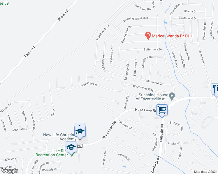 map of restaurants, bars, coffee shops, grocery stores, and more near 6924 Woodmark Drive in Fayetteville