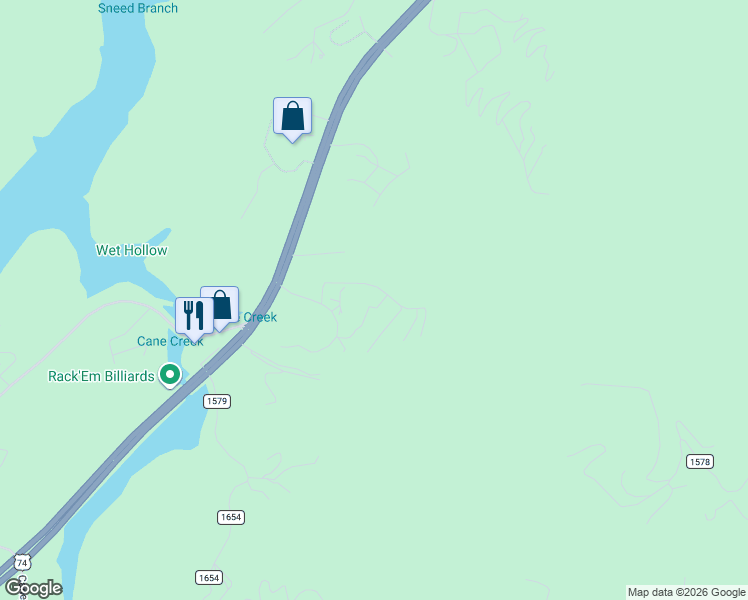 map of restaurants, bars, coffee shops, grocery stores, and more near 36 Jeep Drive in Murphy