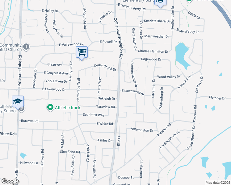 map of restaurants, bars, coffee shops, grocery stores, and more near 675 Collierville Arlington Road in Collierville