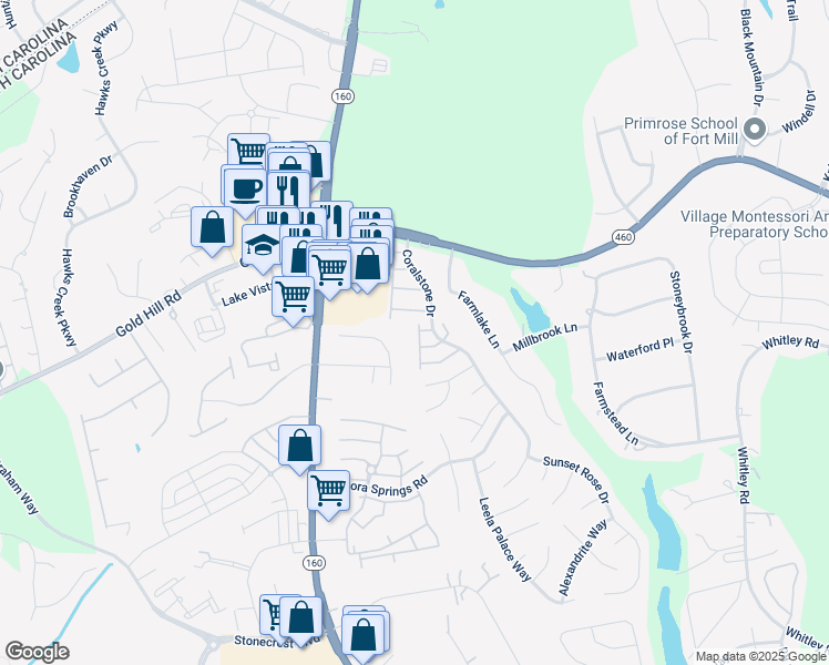 map of restaurants, bars, coffee shops, grocery stores, and more near 1510 Royal Auburn Avenue in Fort Mill