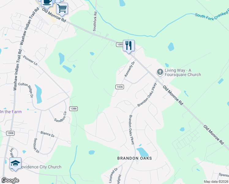map of restaurants, bars, coffee shops, grocery stores, and more near 408 Kennerly Drive in Indian Trail