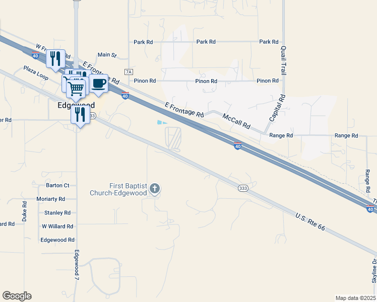 map of restaurants, bars, coffee shops, grocery stores, and more near 1953 Old US 66 in Edgewood