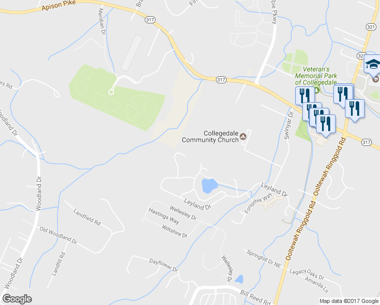 map of restaurants, bars, coffee shops, grocery stores, and more near 4685 Sweet Berry Lane in Ooltewah