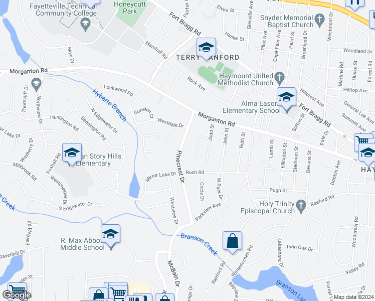 map of restaurants, bars, coffee shops, grocery stores, and more near 1409 Grace View Place in Fayetteville