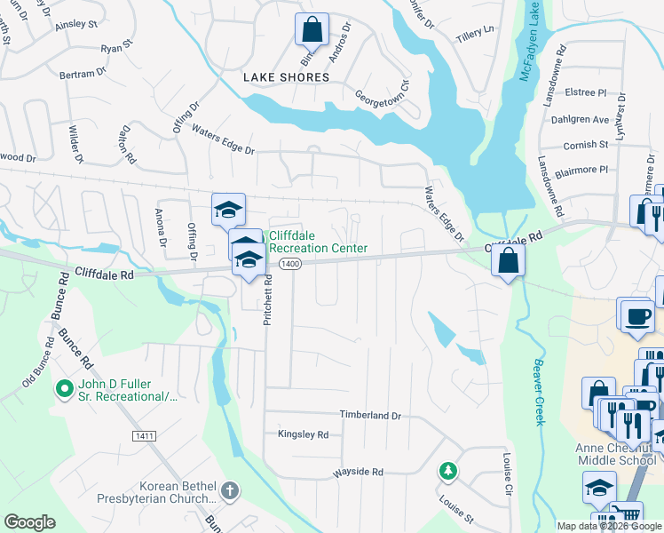 map of restaurants, bars, coffee shops, grocery stores, and more near 508 Jennings Farm Road in Fayetteville