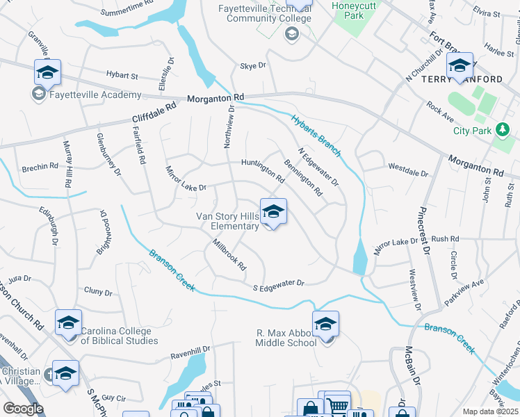 map of restaurants, bars, coffee shops, grocery stores, and more near 400 Foxhall Road in Fayetteville