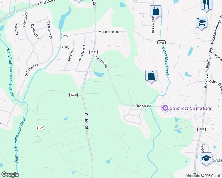 map of restaurants, bars, coffee shops, grocery stores, and more near 3690 Fincher Road in Matthews
