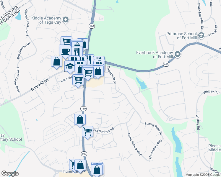 map of restaurants, bars, coffee shops, grocery stores, and more near 1510 Royal Auburn Avenue in Fort Mill